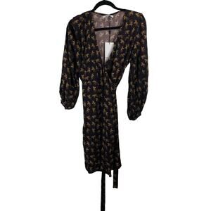 Emerson Fry Black and Gold Midi wrap Dress